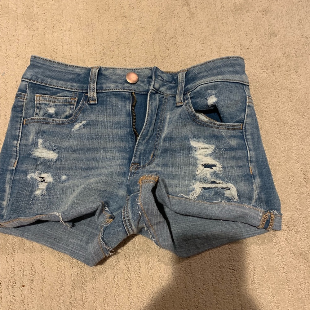 Distressed jean shorts